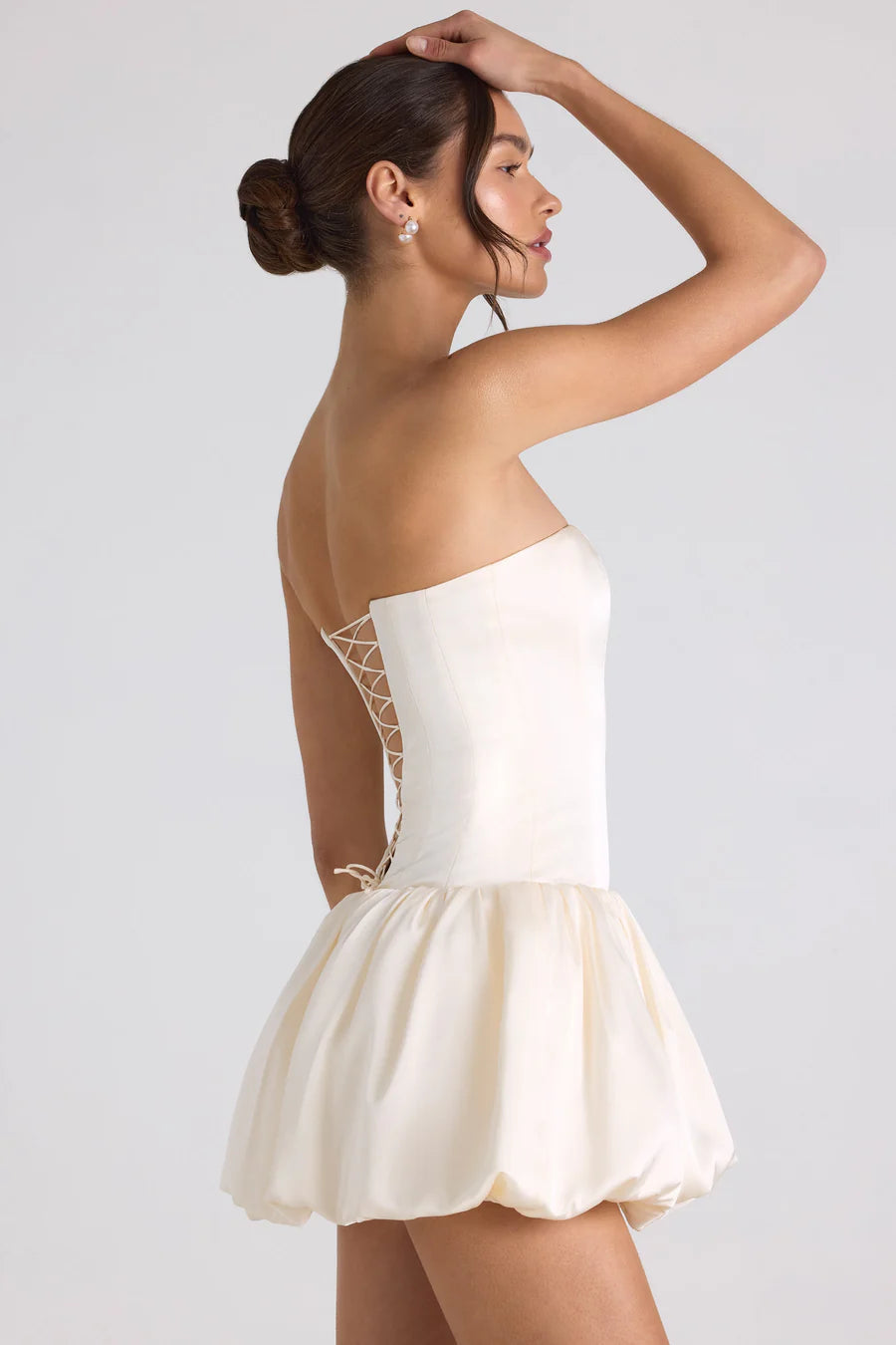 Oh Polly Fabiola Lace-Up Bubble Hem Corset Mini dress - Ivory hire