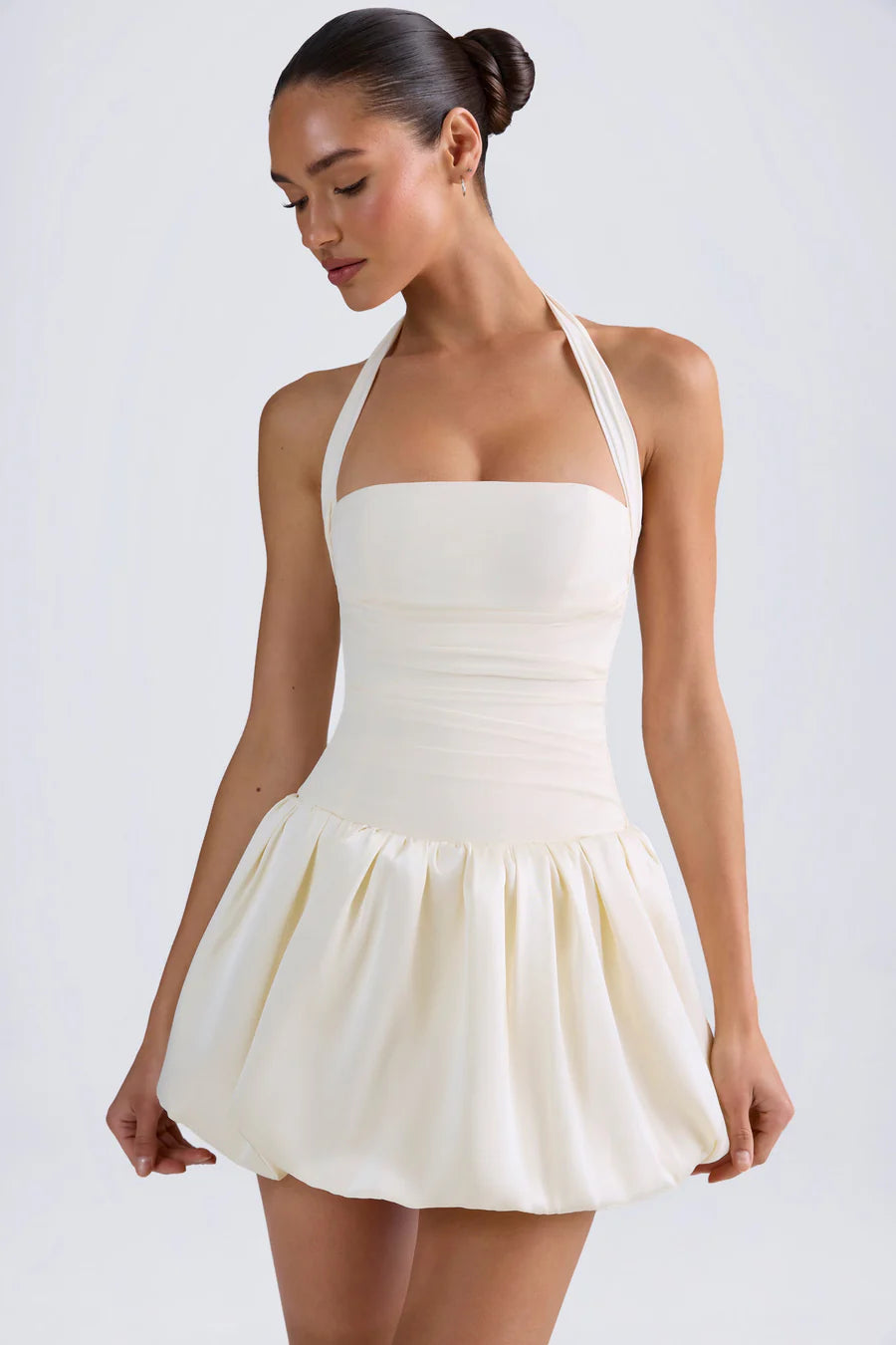 Oh Polly Ludmila Halterneck Bubble Mini dress - Ivory hire