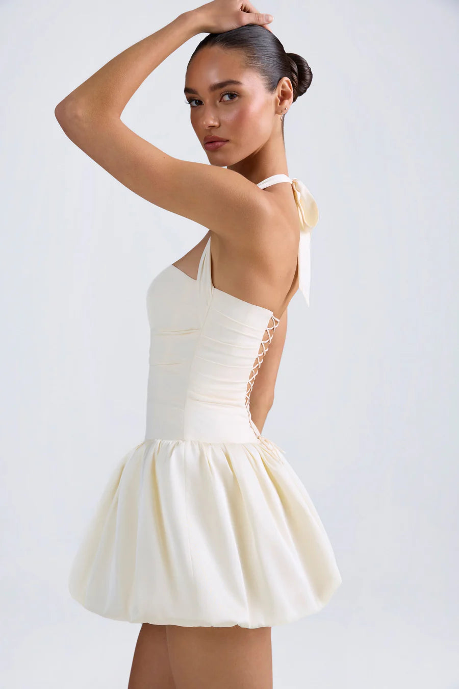 Oh Polly Ludmila Halterneck Bubble Mini dress - Ivory Oh Polly