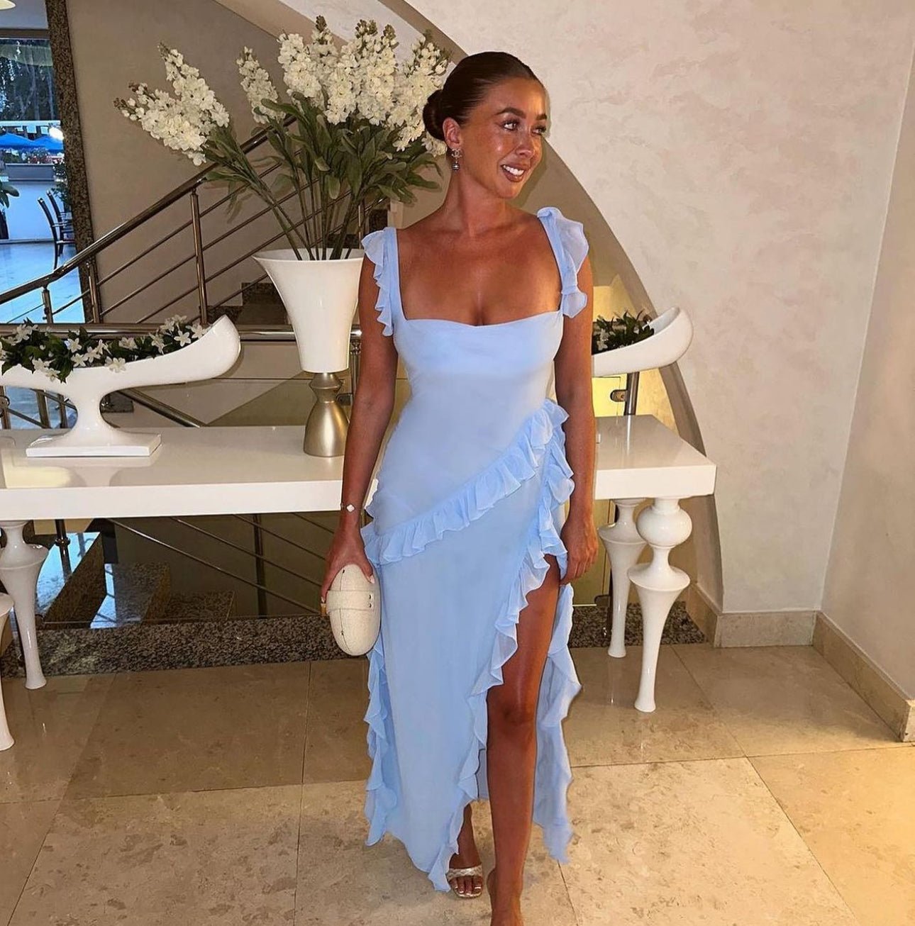 HOUSE OF CB Ariela Ruffle Maxi Dress - Blue House Of CB