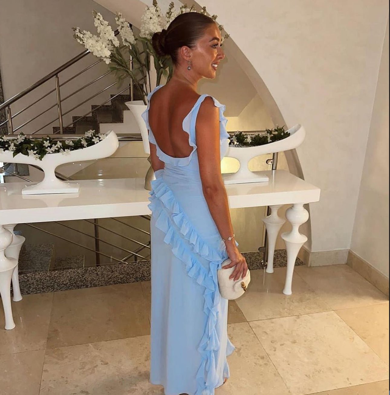 HOUSE OF CB Ariela Ruffle Maxi Dress - Blue House Of CB