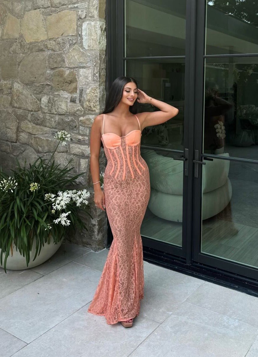 Rent House Of CB Cordelia Sorbet Lace Maxi Dress Loop Hires