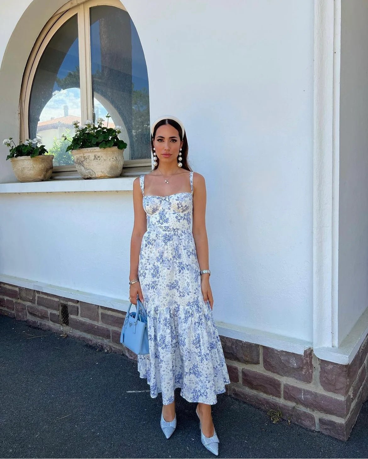House Of CB Elia Blue Print Midi Sundress - Loop Hires House Of CB Elia Blue Print Midi Sundress - Loop Hires