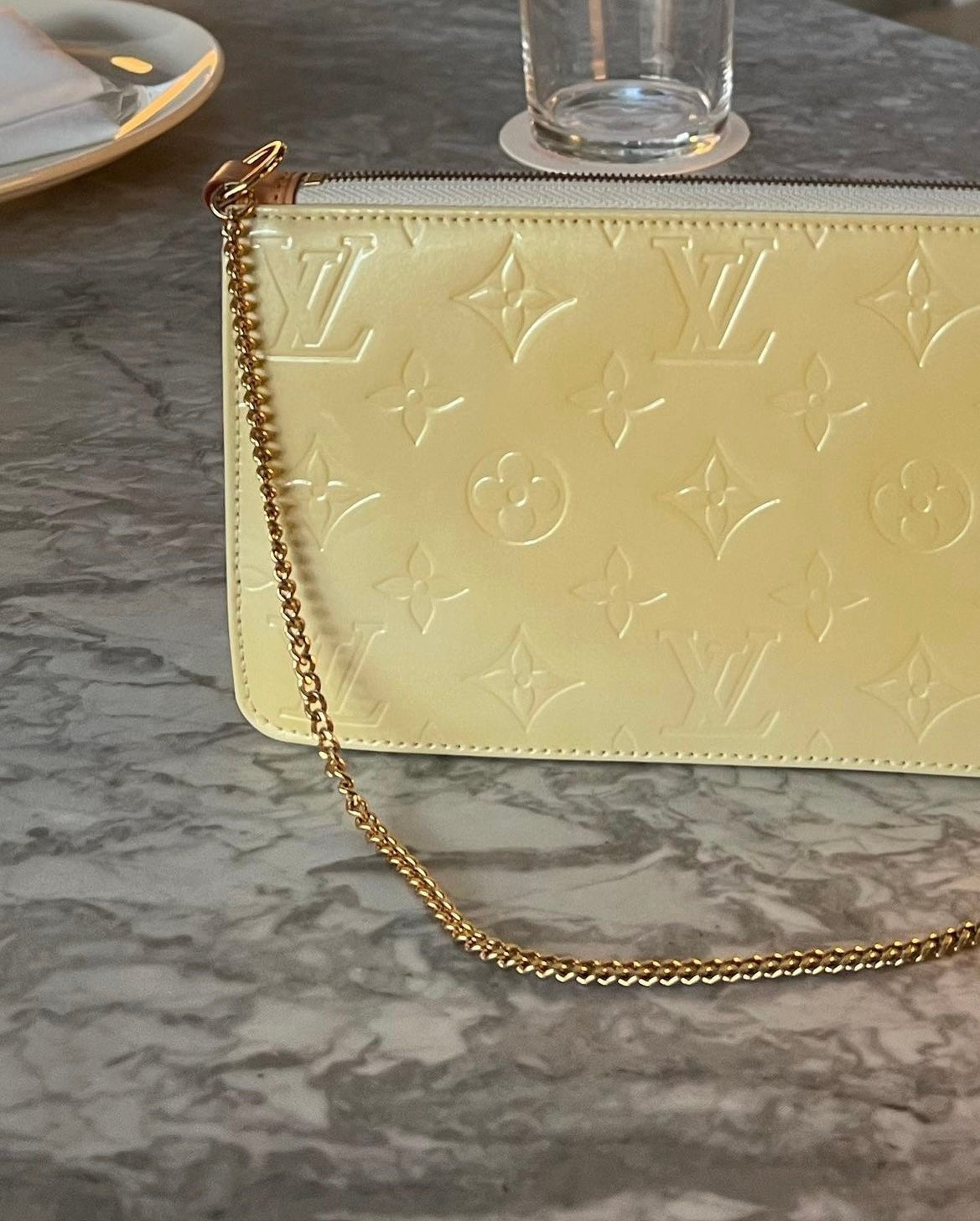 Lexington Pochette Yellow Vernis Bag Rental Louis Vuitton
