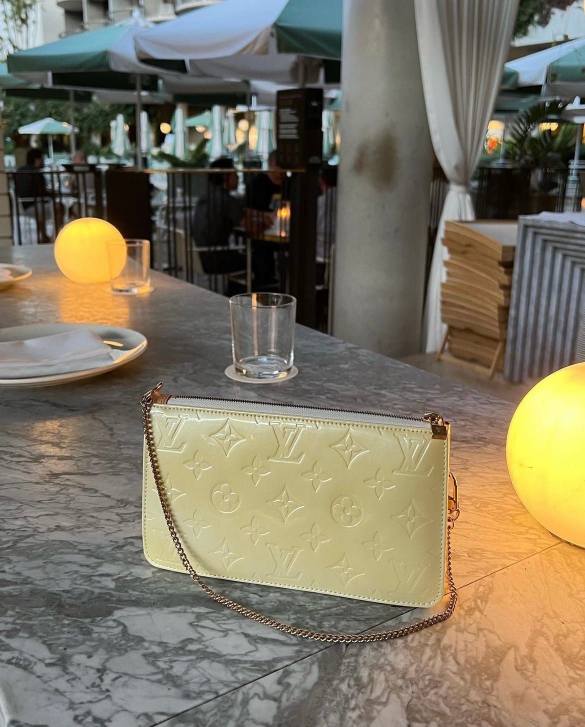 Lexington Pochette Yellow Vernis Bag Rental Louis Vuitton