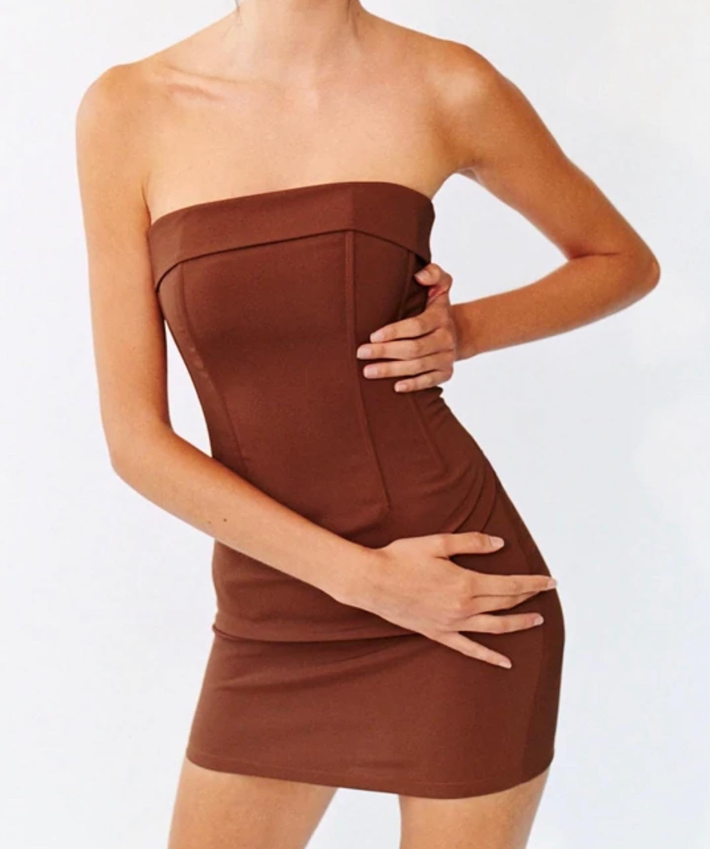 WITH JEAN Chloe Corset Dress - Brown With Jean