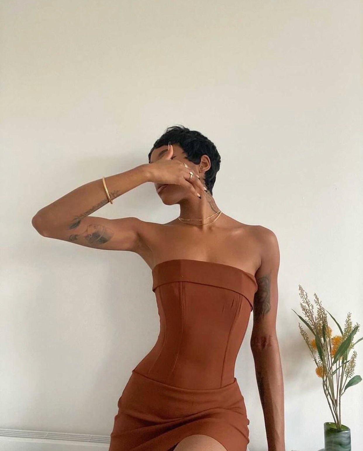 WITH JEAN Chloe Corset Dress - Brown With Jean