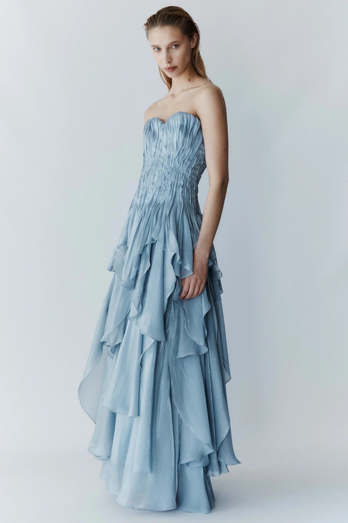 Aje Gleam Gown Metallic Blue dress hire
