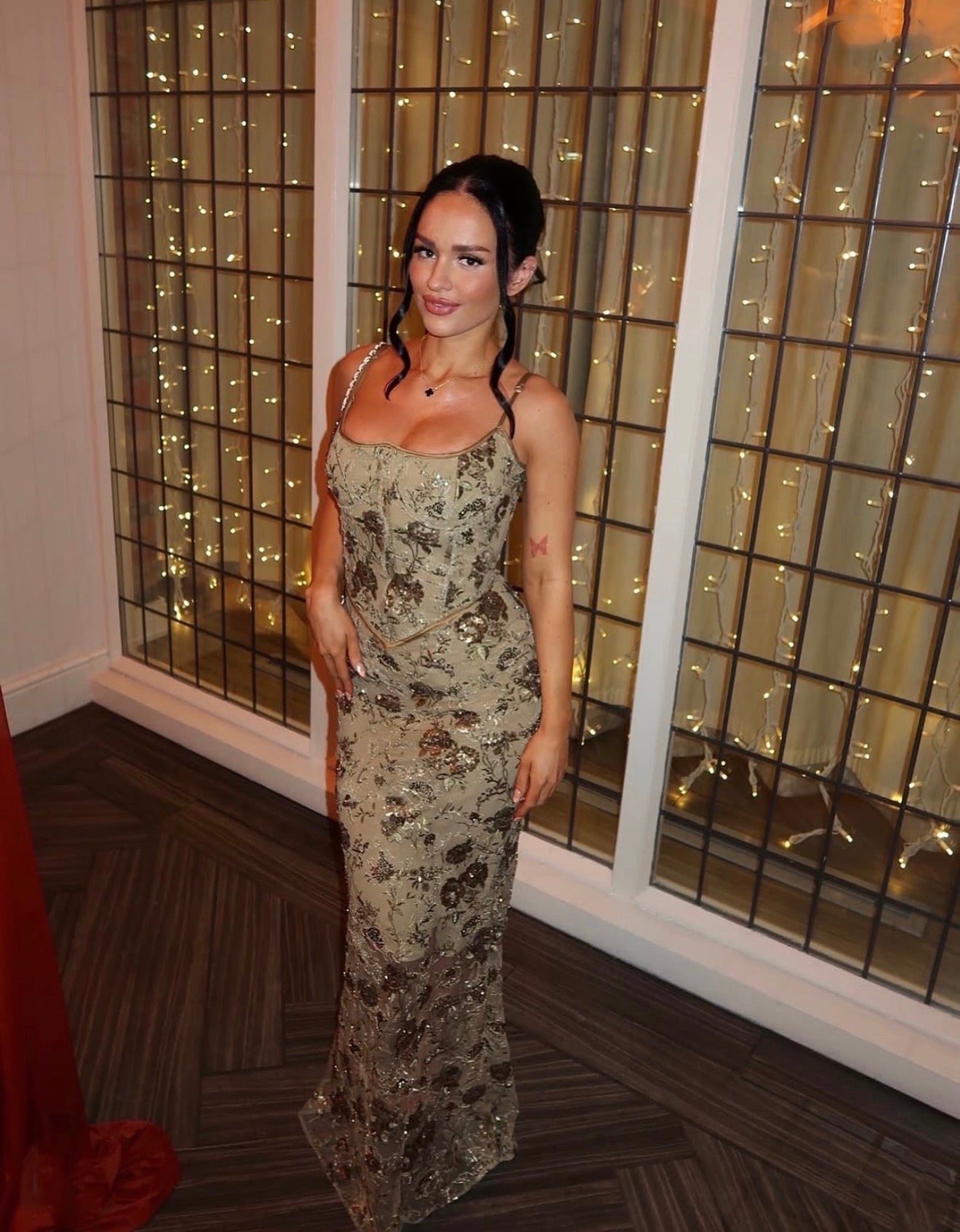 house of cb beaded dress The Naima dress in olive bronze, a hand-beaded limited edition dress