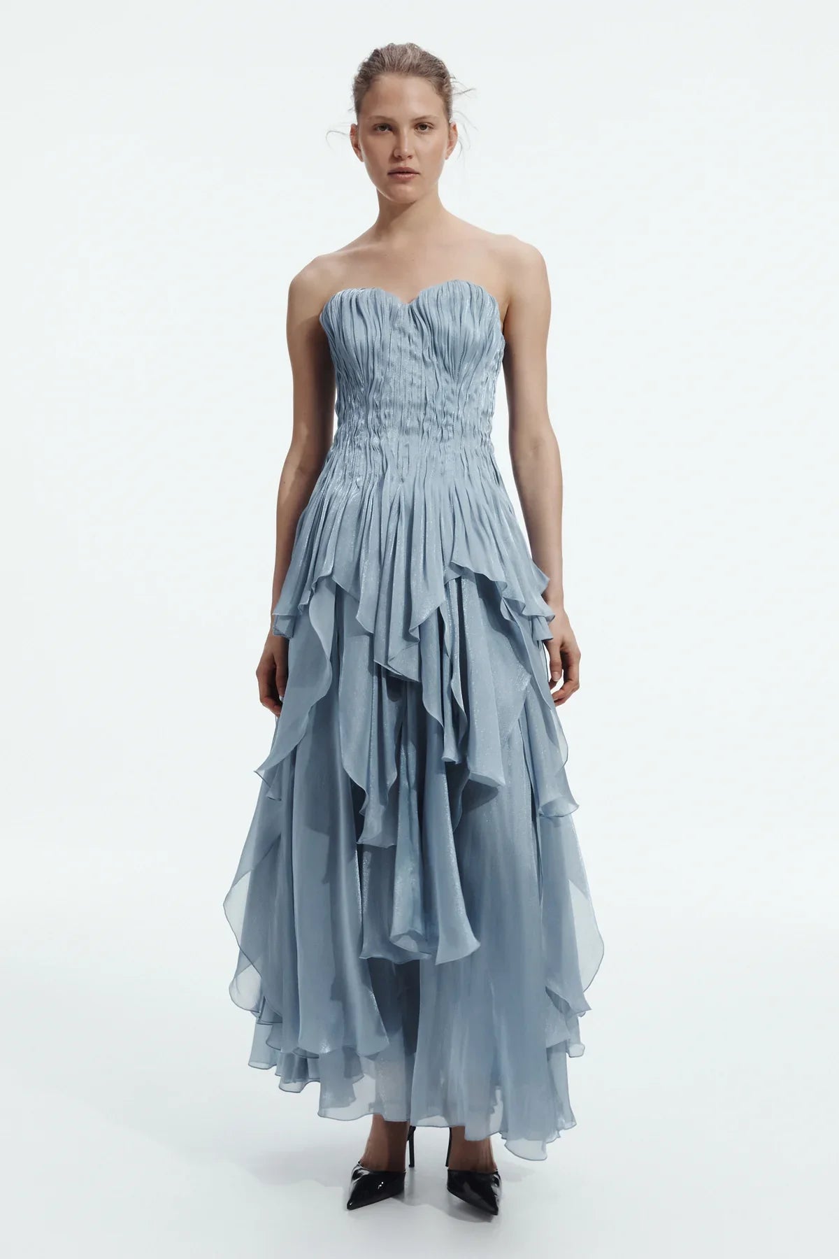 Aje Gleam Gown Metallic Blue dress hire