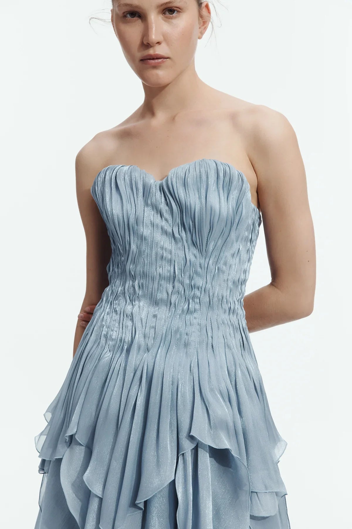 Aje Gleam Gown Metallic Blue dress hire