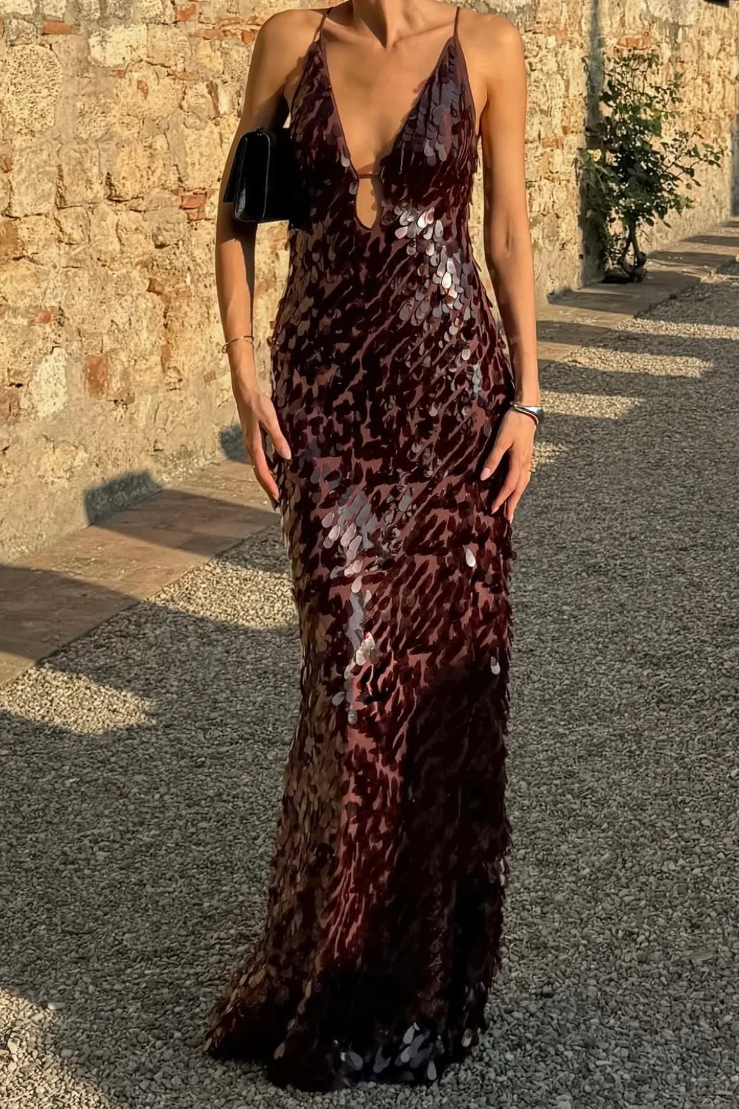 Misha Sapphire Sequin Maxi Dress Fig hire
