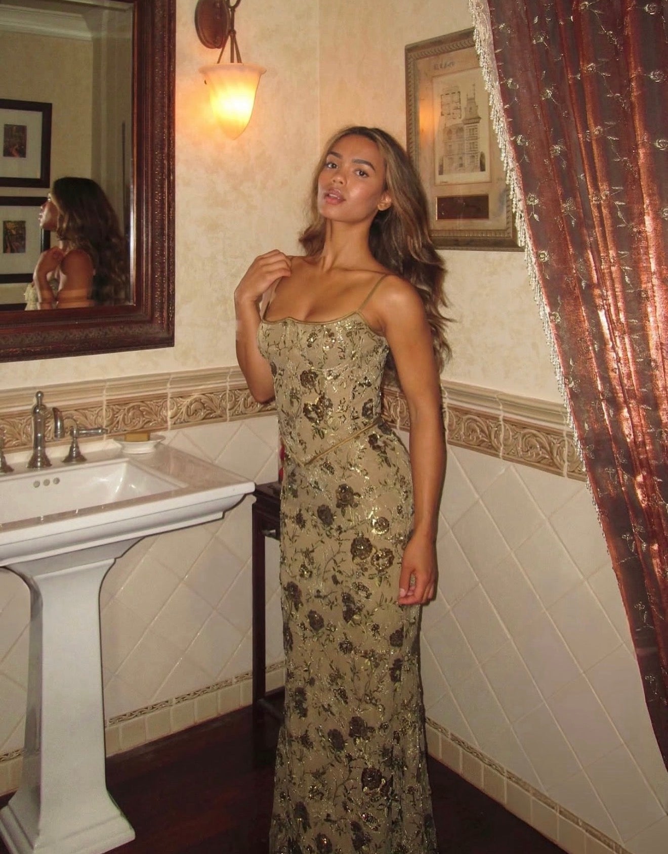 Rent House Of CB Naima Hand Beaded Embellished Maxi Dress Olive - Loop Hires Rent House Of CB Naima Hand Beaded Embellished Maxi Dress Olive - Loop Hires