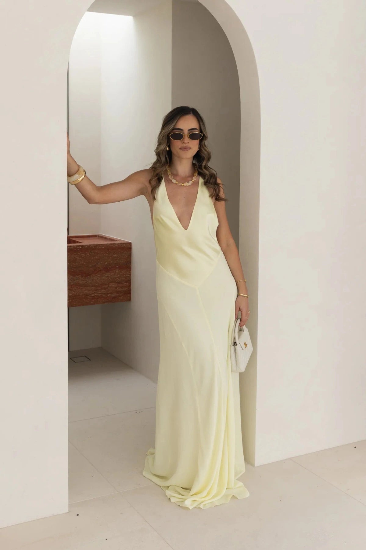 Sneaky Link Jaz Hand V-Neck Maxi Dress Butter hire