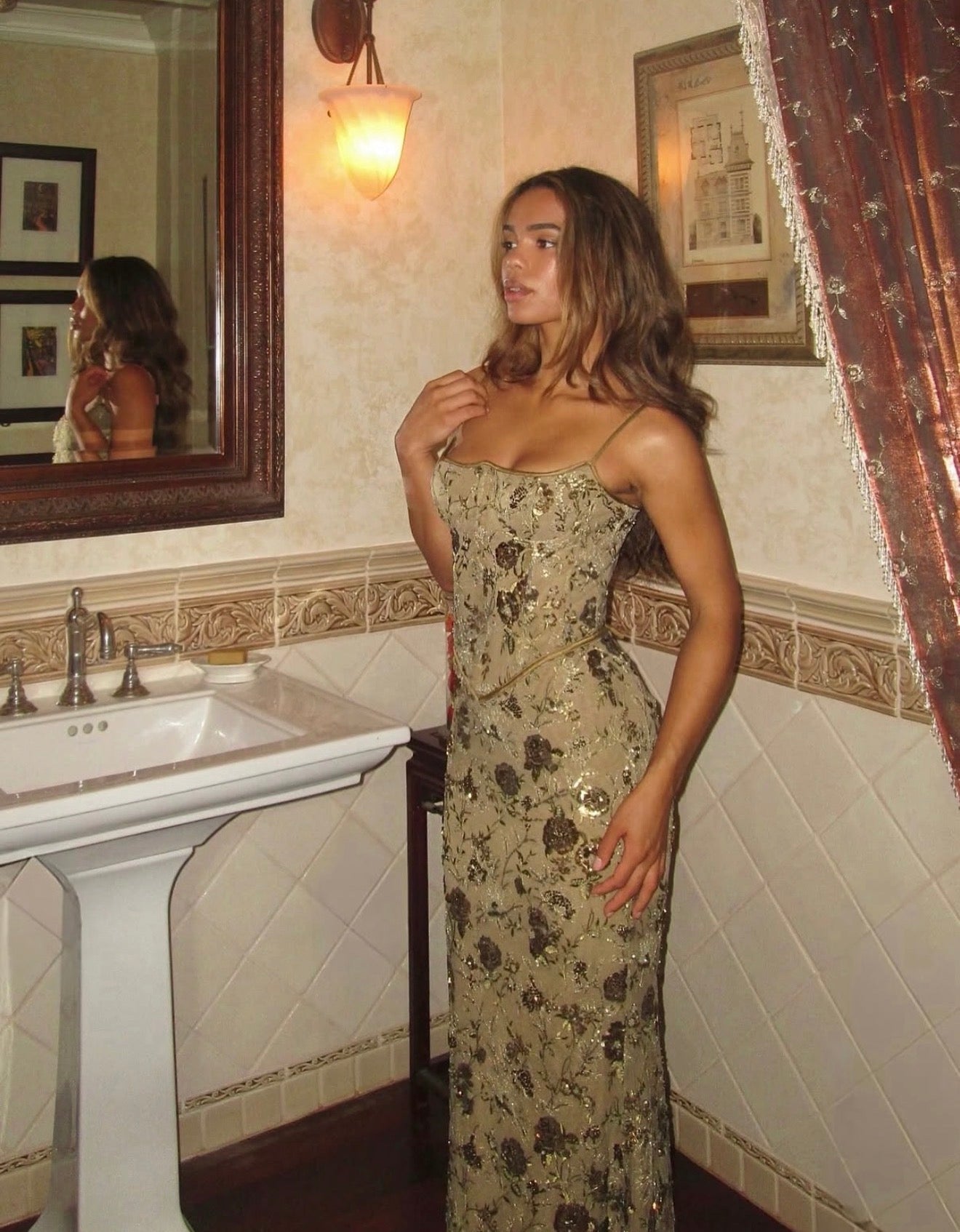 House Of CB Naima Hand Beaded Embellished Maxi Dress - Olive House Of CB