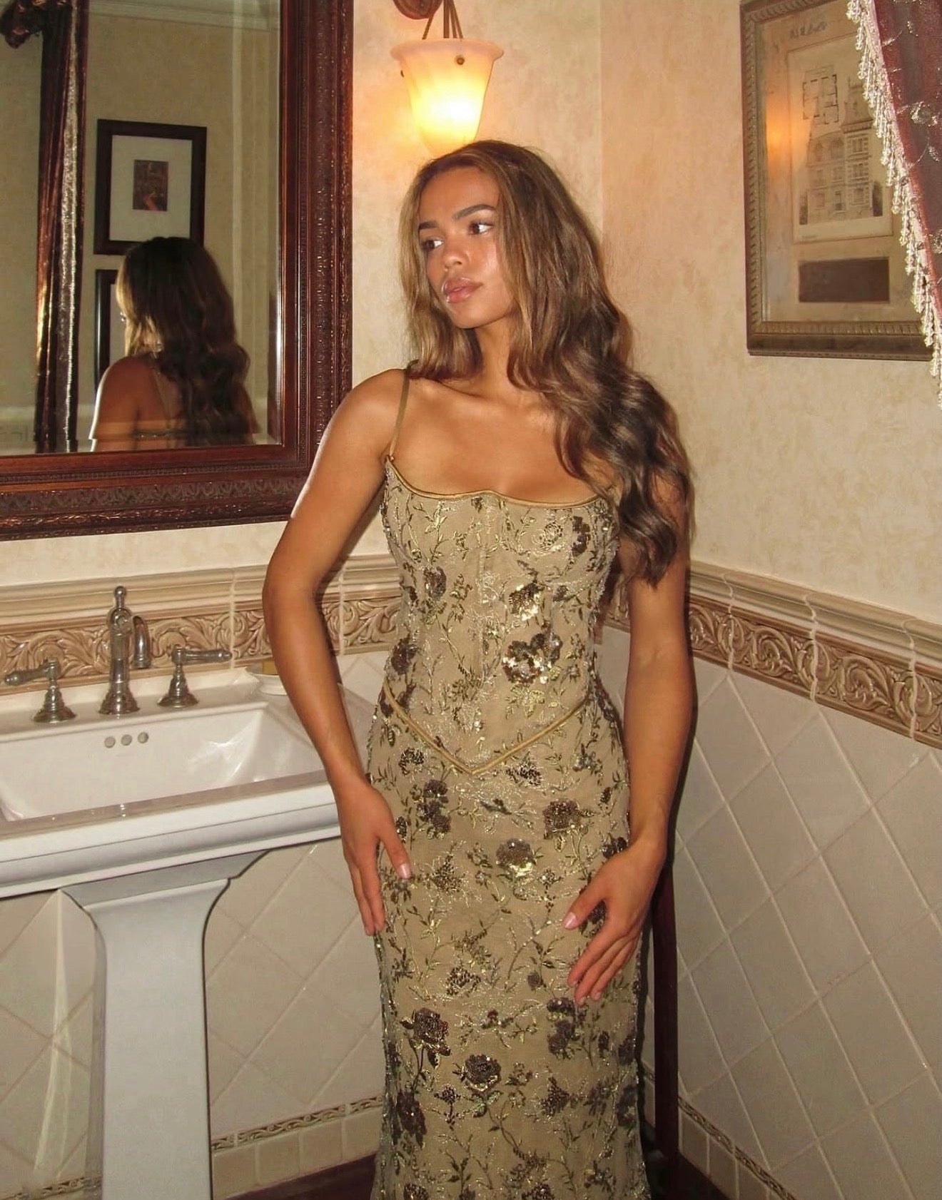 House Of CB Naima Hand Beaded Embellished Maxi Dress - Olive House Of CB