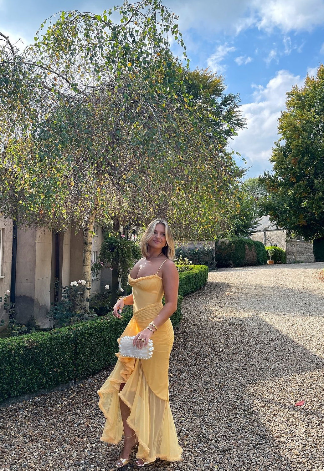Rent House Of CB Gabbi Ruffled Front Gown Apricot Rent House Of CB Gabbi Ruffled Front Gown Apricot