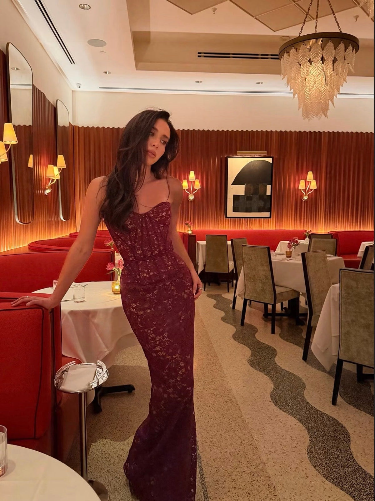 House Of CB Solaine Dress Cabernet red hire