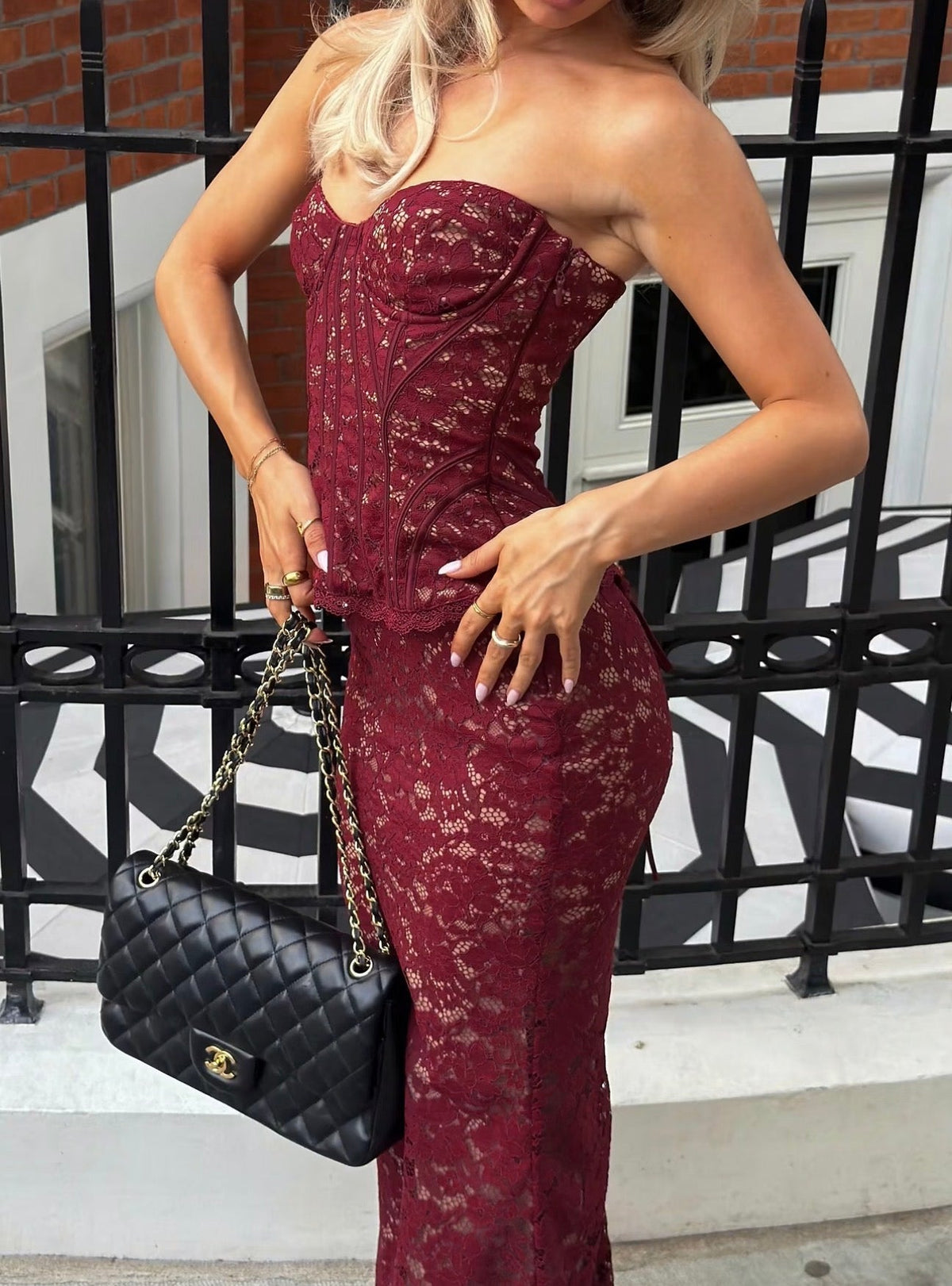 House Of CB Solaine Dress Cabernet red hire