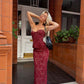 House Of CB Solaine Dress Cabernet red hire