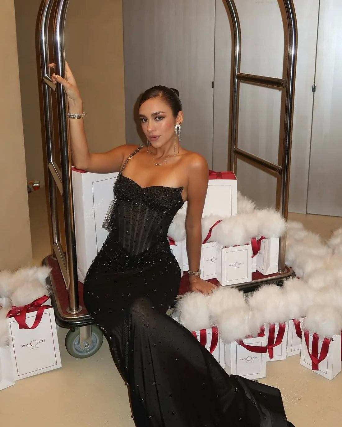 Miss Circle Fatima Black Crystal Maxi Dress hire