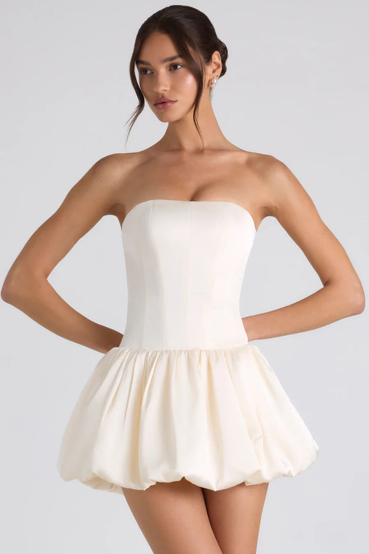 Oh Polly Fabiola Lace-Up Bubble Hem Corset Mini dress - Ivory rent
