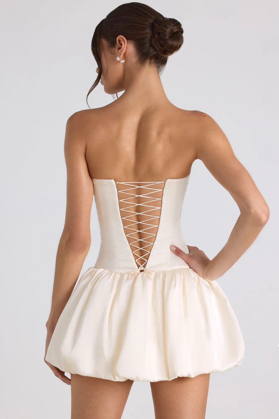 Oh Polly Fabiola Lace-Up Bubble Hem Corset Mini dress - Ivory hire