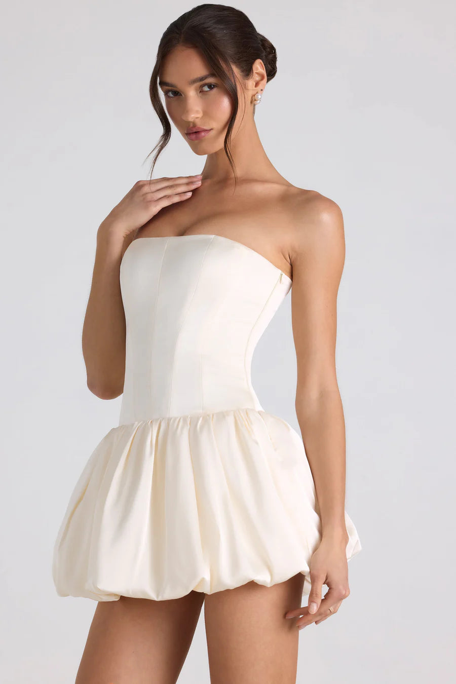 Oh Polly Fabiola Lace-Up Bubble Hem Corset Mini dress - Ivory hire