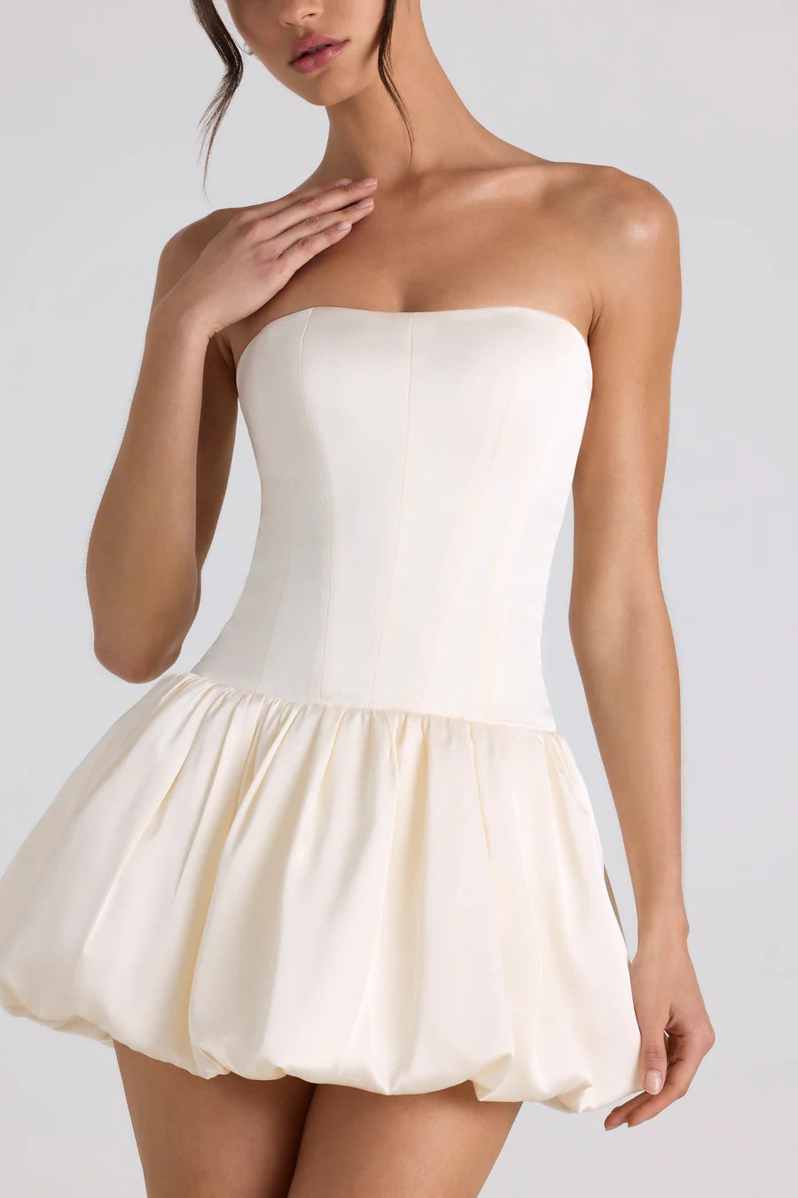 Oh Polly Fabiola Lace-Up Bubble Hem Corset Mini dress - Ivory