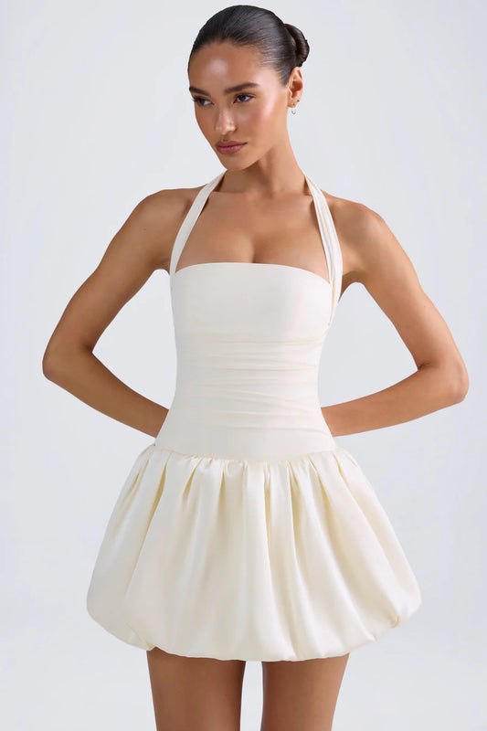 Oh Polly Ludmila Halterneck Bubble Mini dress - Ivory