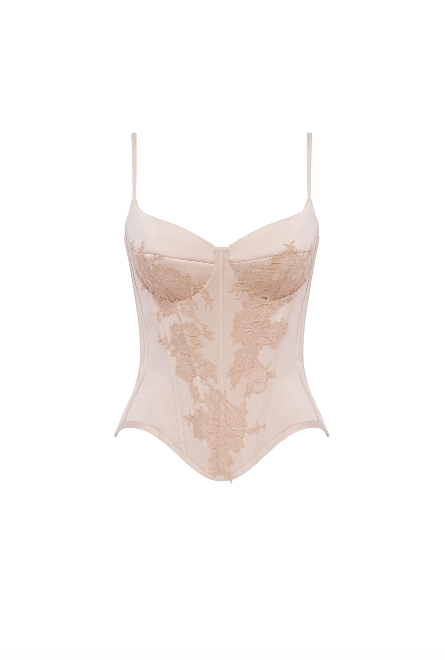 Milla Parisienne Lace Corset and Mini Skirt Set - Beige Milla