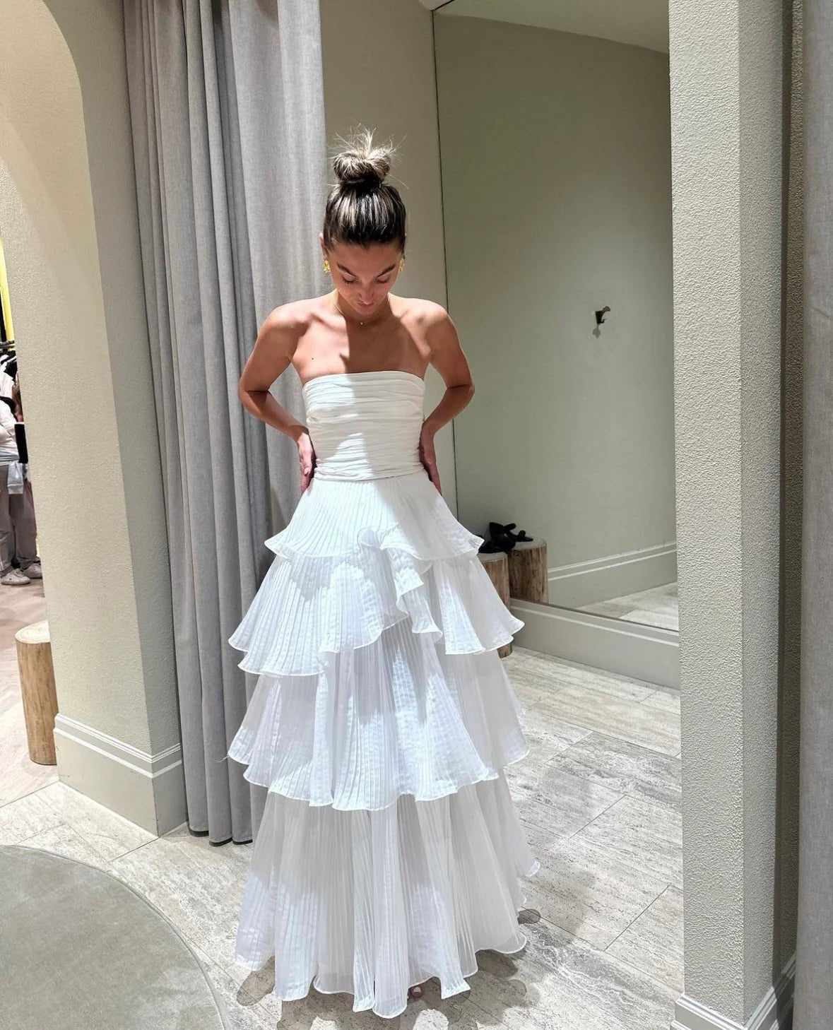Aje Sunbeam Bustier and Cosmos Tiered Skirt Set hire – white