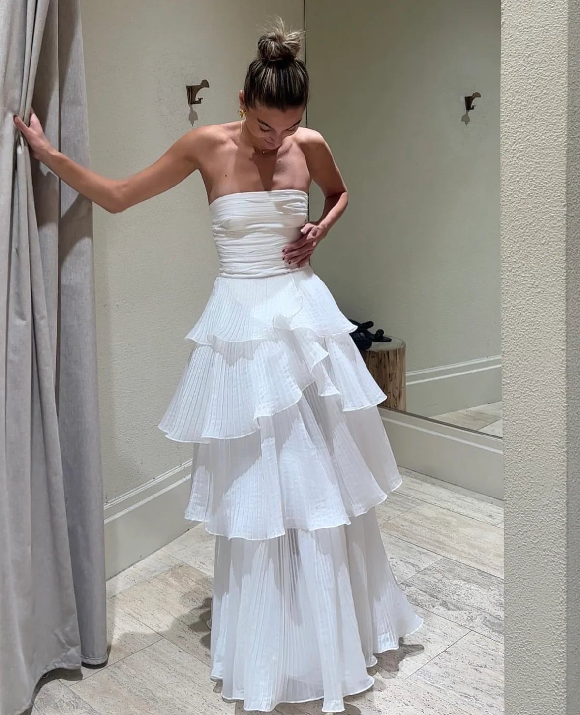 Aje Sunbeam Bustier and Cosmos Tiered Skirt Set hire – white
