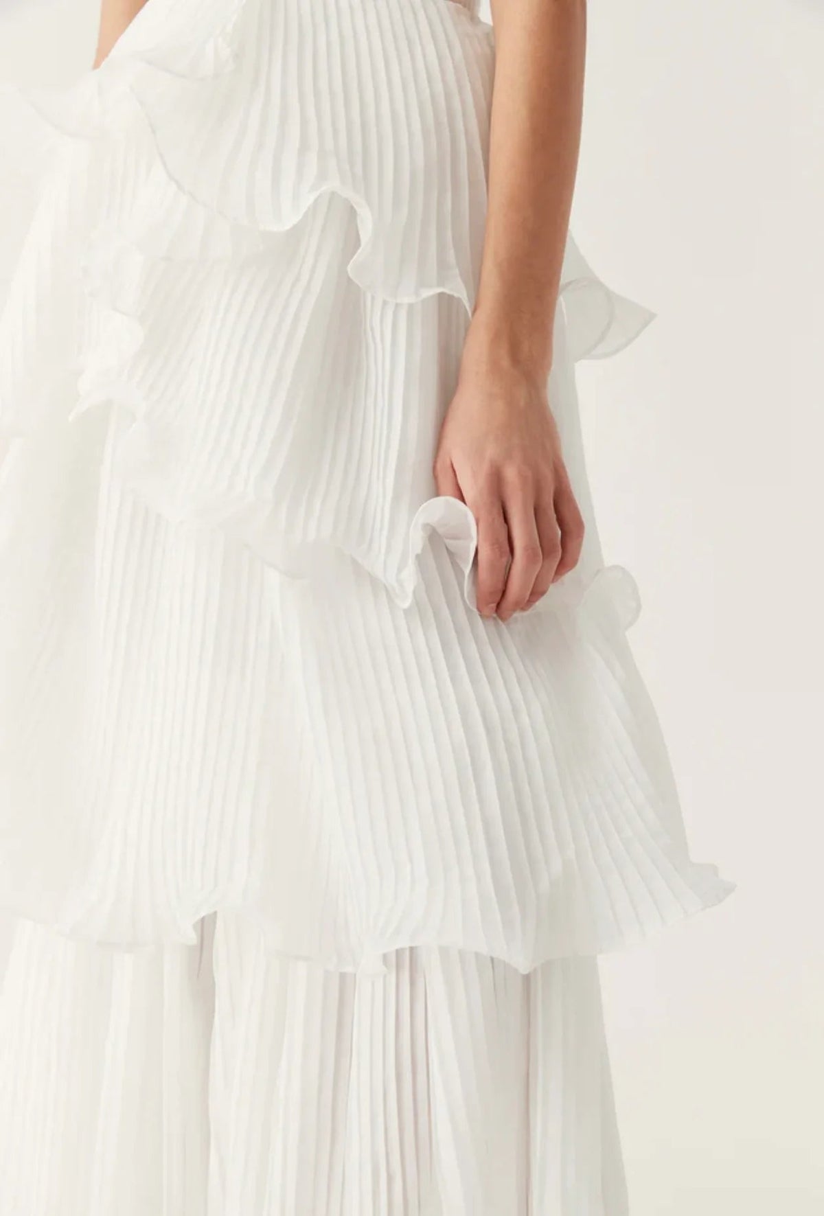 Aje Sunbeam Bustier and Cosmos Tiered Skirt Set hire – white