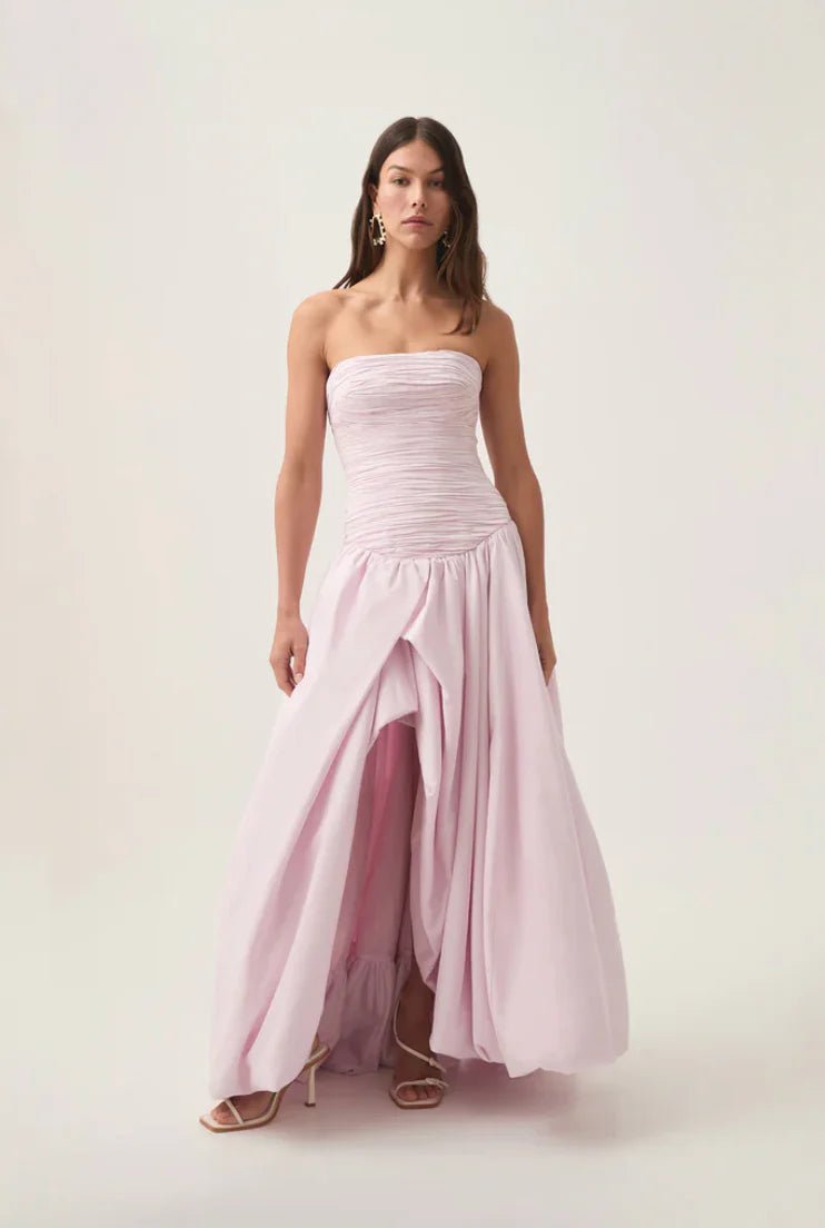 Aje Violette Bubble Hem Maxi Dress hire – pastel pink