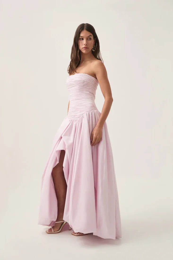 Aje Violette Bubble Hem Maxi Dress hire – pastel pink