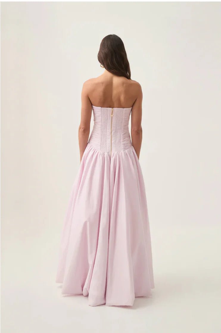 Aje Violette Bubble Hem Maxi Dress hire – pastel pink