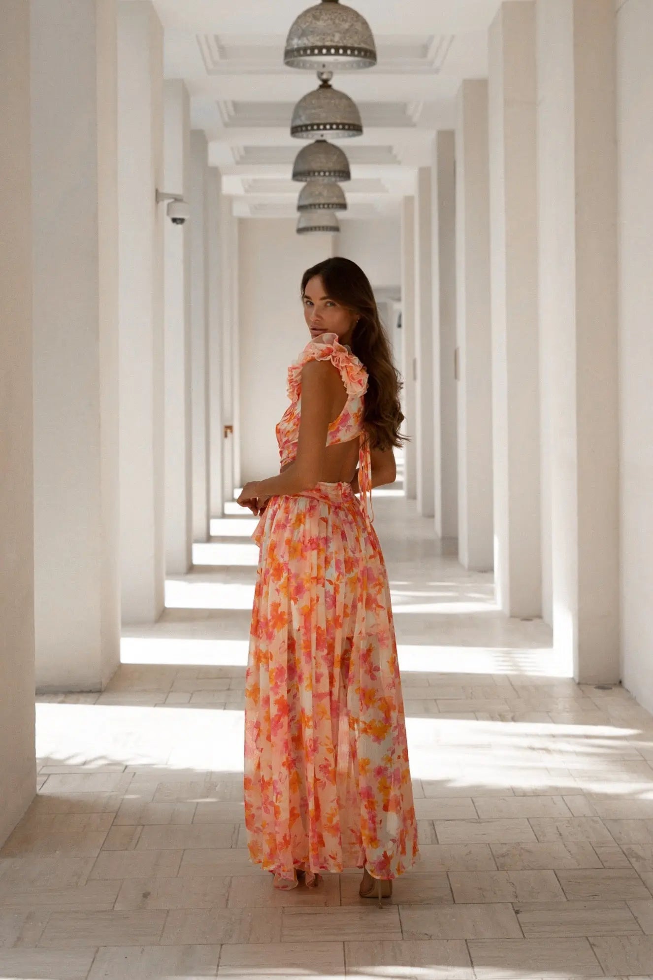 Anne Louise Boutique Cassini Floral Maxi Dress - Orange Fuchsia Anne Louise Boutique