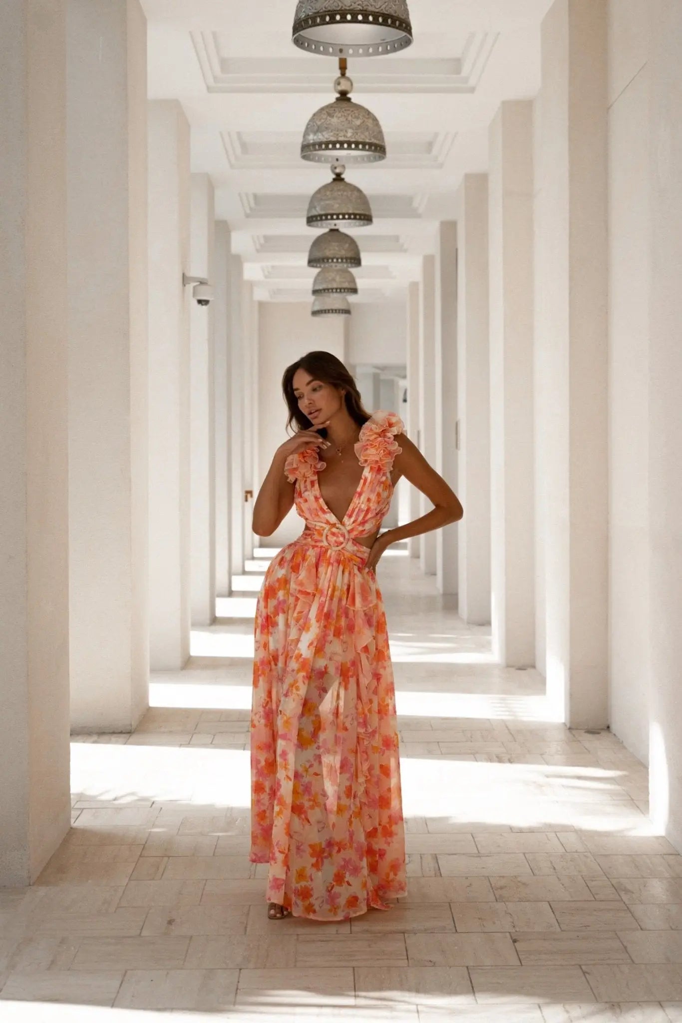 Anne Louise Boutique Cassini Floral Maxi Dress - Orange Fuchsia Anne Louise Boutique