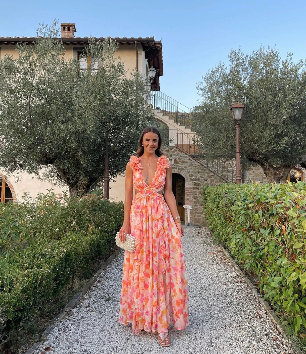 Anne Louise Boutique Cassini Floral Maxi Dress - Orange Fuchsia Anne Louise Boutique