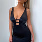 Ashton Plunge Satin Gown hire – black