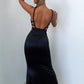 Ashton Plunge Satin Gown hire – black