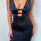 Ashton Plunge Satin Gown hire – black