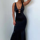 Ashton Plunge Satin Gown hire – black