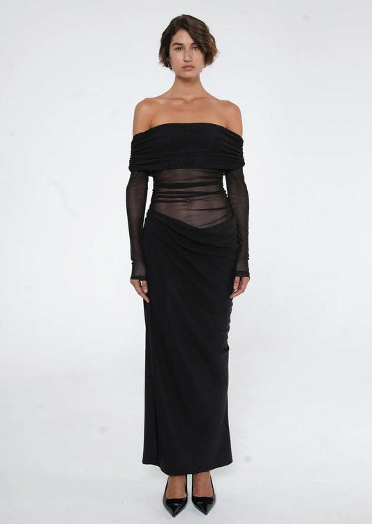 Benni Yasmin Off-Shoulder Maxi Dress hire – black
