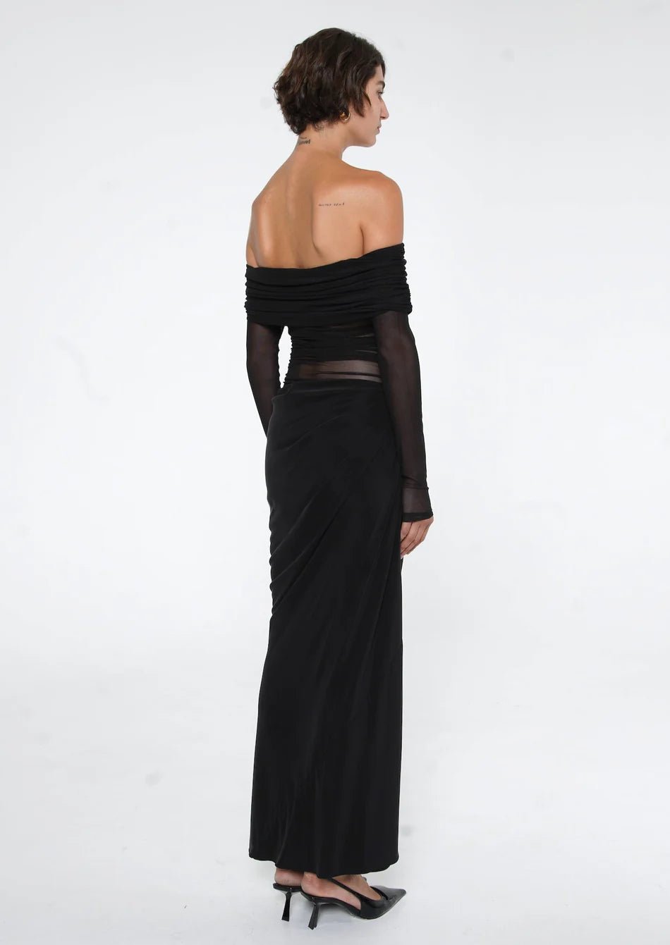 Benni Yasmin Off-Shoulder Maxi Dress hire – black