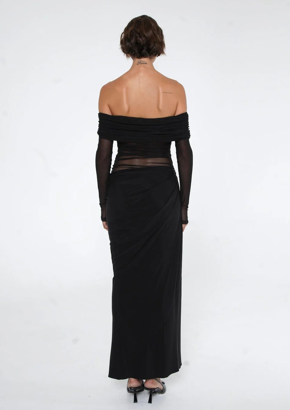 Benni Yasmin Off-Shoulder Maxi Dress hire – black