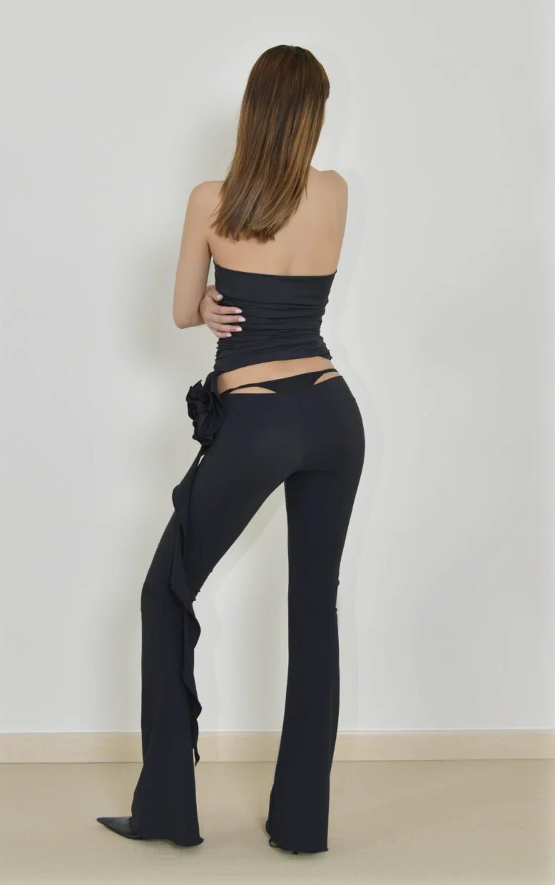 FANCI CLUB The Rose Tube Top and The Gun Pants Set - Black Fanci Club