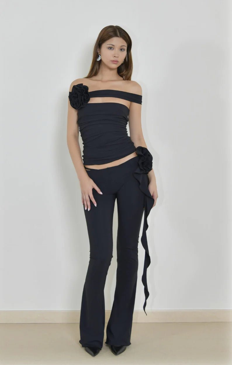 FANCI CLUB The Rose Tube Top and The Gun Pants Set - Black Fanci Club