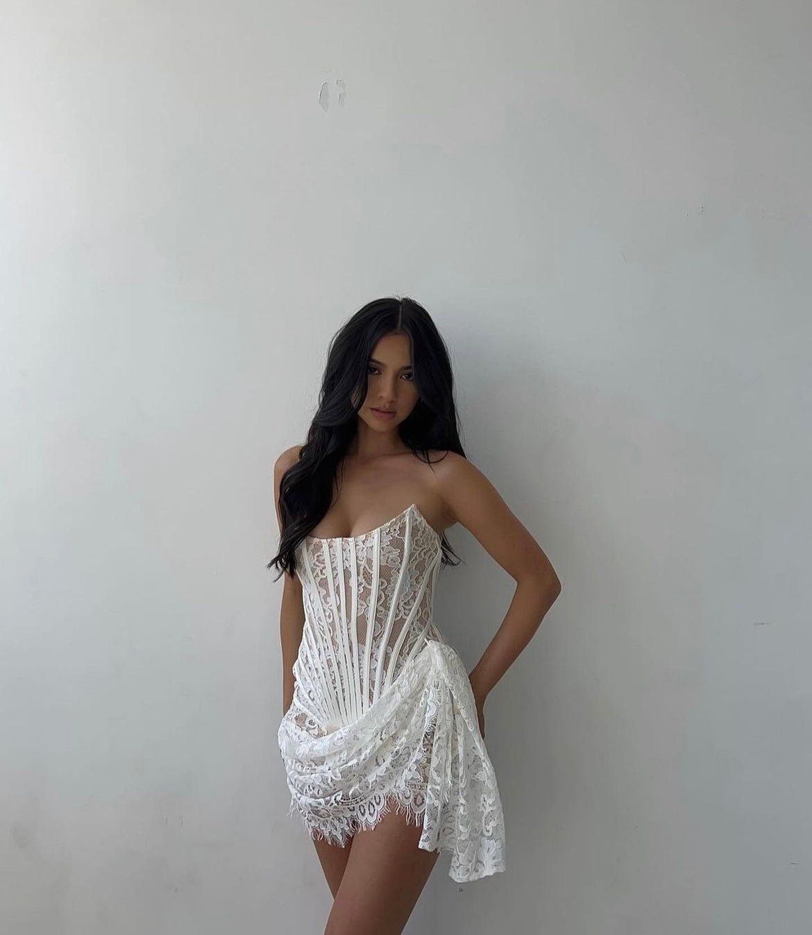 Heiress Beverly Hills Lace Corset Draped Mini Dress Heiress Beverly Hills